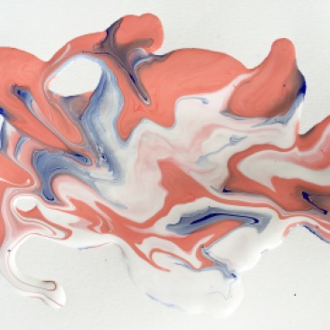experimentation of pink, blue and white. watered down paint dripped onto paper and titled to intermingle colours together
