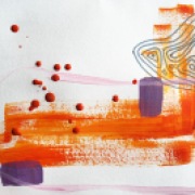 experimentation of colours, orange purple and pink paint, red drips and silver ink pen