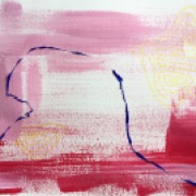 experimentation with colours, pink and red dry brush, blue paint dripped and yellow ink